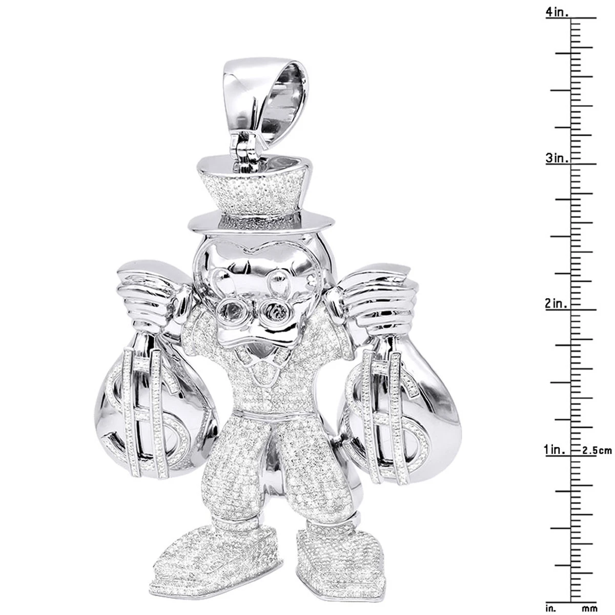 Real Sterling Silver Scrooge McDuck Diamond Pendant Cartoon Character 4.25ct 6 Real Sterling Silver Scrooge McDuck Diamond Pendant Cartoon Character 4.25ct - Image 4