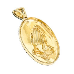 10K Yellow Gold Blue Diamond Praying Hands Pendant 0.36ct 11 10K Yellow Gold Blue Diamond Praying Hands Pendant 0.36ct -Its Hot Jewelry Shop religious jewelry 10k gold blue diamond praying hands pendant 036ct backye