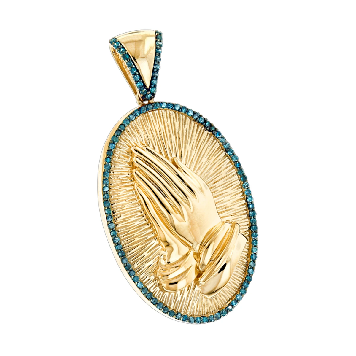 10K Yellow Gold Blue Diamond Praying Hands Pendant 0.36ct 3 10K Yellow Gold Blue Diamond Praying Hands Pendant 0.36ct
