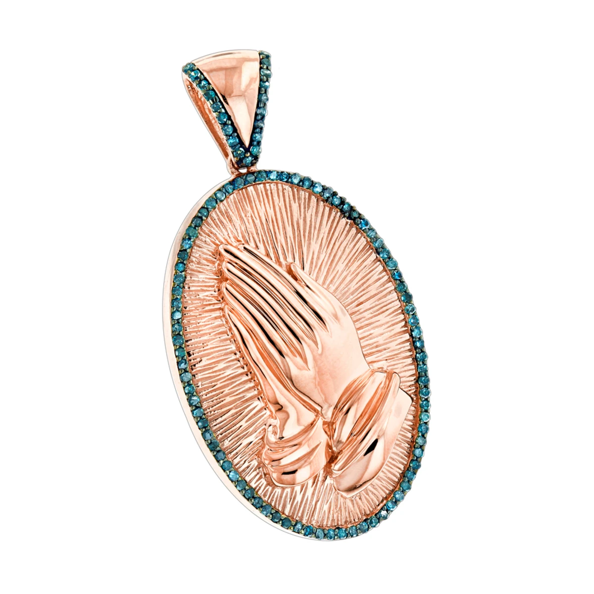 10K Yellow Gold Blue Diamond Praying Hands Pendant 0.36ct 5 10K Yellow Gold Blue Diamond Praying Hands Pendant 0.36ct - Image 3