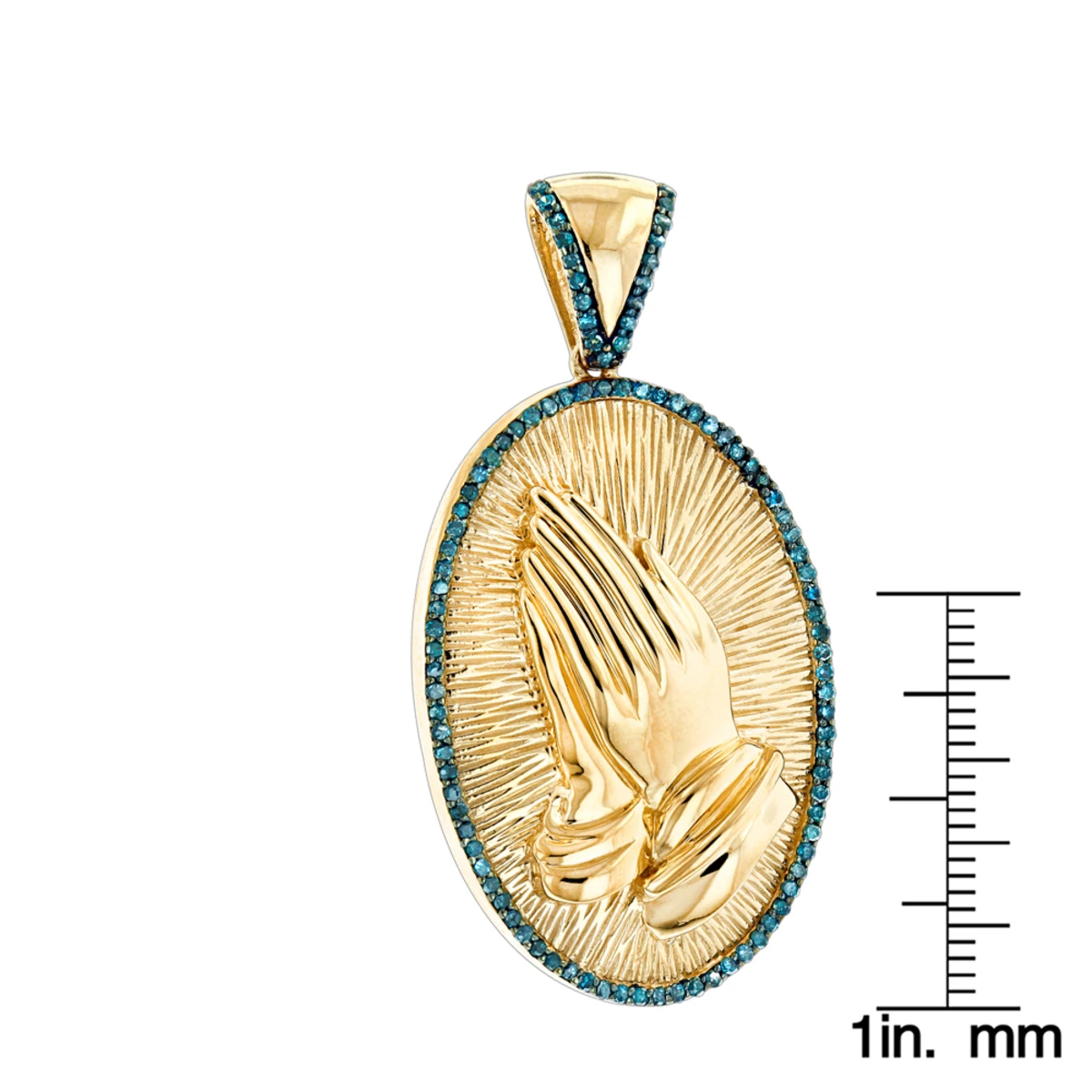 10K Yellow Gold Blue Diamond Praying Hands Pendant 0.36ct 8 10K Yellow Gold Blue Diamond Praying Hands Pendant 0.36ct - Image 6