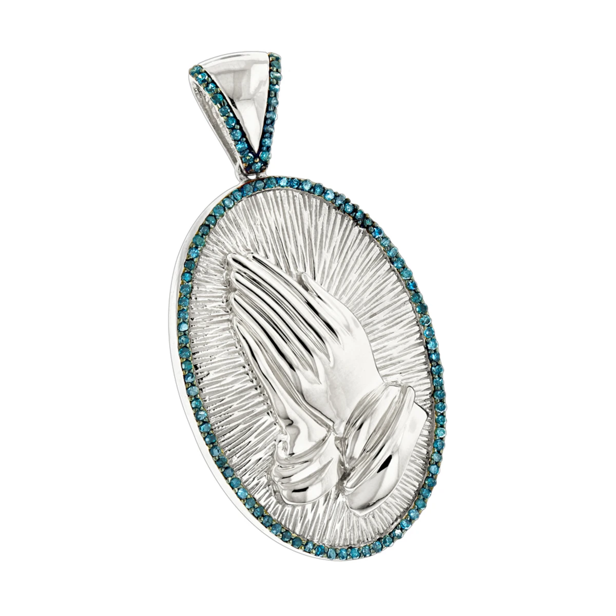 10K Yellow Gold Blue Diamond Praying Hands Pendant 0.36ct 4 10K Yellow Gold Blue Diamond Praying Hands Pendant 0.36ct - Image 2