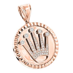 Rolex Style Diamond Crown Pendant Medallion 0.85ct 14K White Gold -Its Hot Jewelry Shop rolex style diamond crown pendant medallion 085ct 14k gold ro