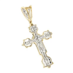 Round Baguette Diamond Cross Pendant 0.5ct 10K Yellow Gold -Its Hot Jewelry Shop round baguette diamond cross pendant 062ct 10k gold backye