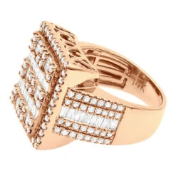 14K Yellow Gold Square Shape Round & Baguette Diamond Pinky Ring For Men 3.5 Carats -Its Hot Jewelry Shop round baguette diamond pinky ring for men 14k gold 35 carats square shape 803247 back rose