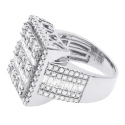 14K Yellow Gold Square Shape Round & Baguette Diamond Pinky Ring For Men 3.5 Carats -Its Hot Jewelry Shop round baguette diamond pinky ring for men 14k gold 35 carats square shape 803247 back white