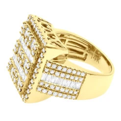 14K Yellow Gold Square Shape Round & Baguette Diamond Pinky Ring For Men 3.5 Carats -Its Hot Jewelry Shop round baguette diamond pinky ring for men 14k gold 35 carats square shape 803247 back yellow
