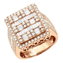 14K Yellow Gold Square Shape Round & Baguette Diamond Pinky Ring For Men 3.5 Carats -Its Hot Jewelry Shop round baguette diamond pinky ring for men 14k gold 35 carats square shape 803247 rose