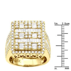 14K Yellow Gold Square Shape Round & Baguette Diamond Pinky Ring For Men 3.5 Carats -Its Hot Jewelry Shop round baguette diamond pinky ring for men 14k gold 35 carats square shape 803247 ruler yellow