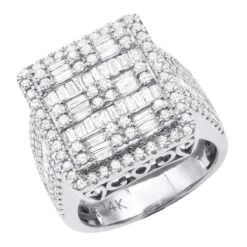 14K Yellow Gold Square Shape Round & Baguette Diamond Pinky Ring For Men 3.5 Carats -Its Hot Jewelry Shop round baguette diamond pinky ring for men 14k gold 35 carats square shape 803247 white