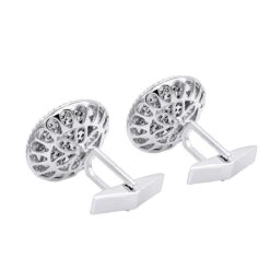 Round Champagne And White Diamond Men's Cufflinks 14K White Gold -Its Hot Jewelry Shop round champagne and white diamond mens cufflinks 14k gold backwh