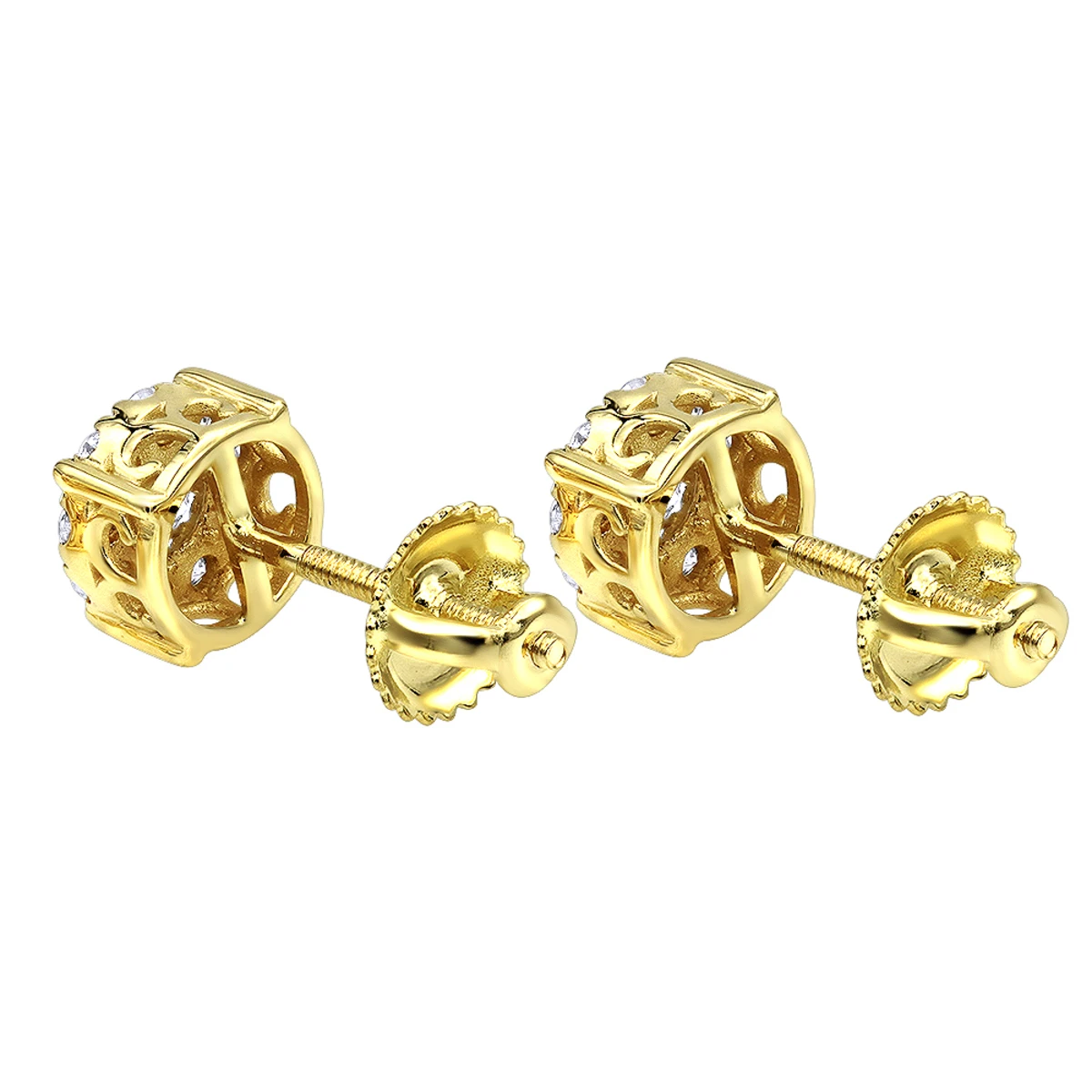 Round Cluster Diamond Earrings Studs 0.75ct 14K Yellow Gold 6 Round Cluster Diamond Earrings Studs 0.75ct 14K Yellow Gold - Image 4