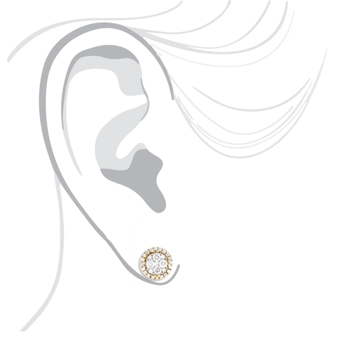 5 Carat Look Round Diamond Cluster Earrings 14K Yellow Gold Studs 1 Ct Halo Design 7 5 Carat Look Round Diamond Cluster Earrings 14K Yellow Gold Studs 1 Ct Halo Design - Image 5