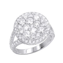 14K White Gold Ladies Round Diamond Cluster Engagement Ring 2.2ct