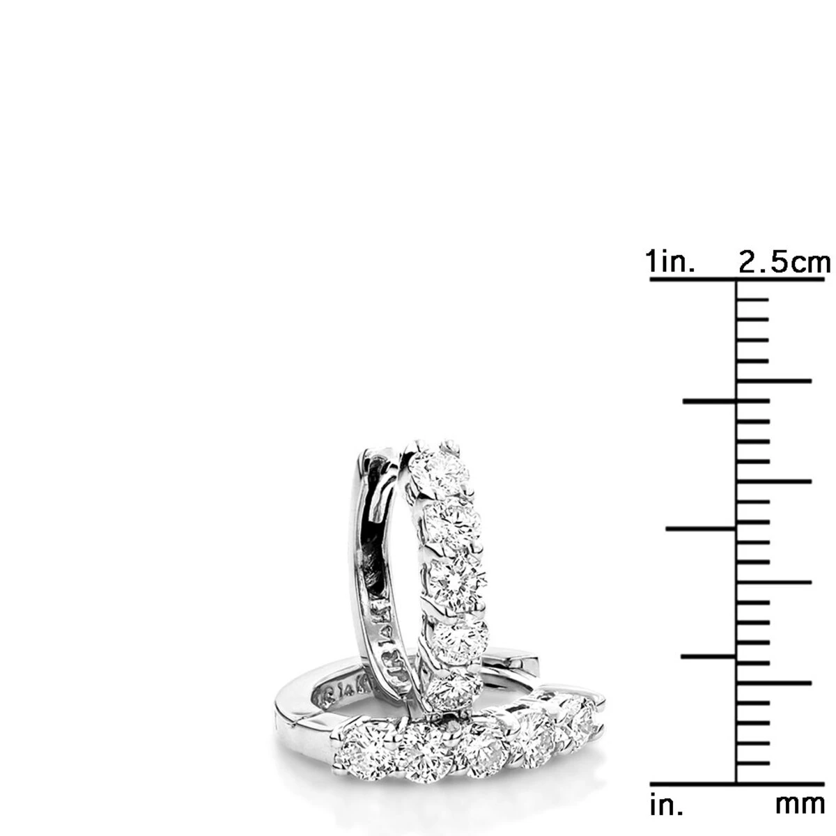 Round Diamond Huggie Earrings Hoops 0.75ct 14K White Gold 7 Round Diamond Huggie Earrings Hoops 0.75ct 14K White Gold - Image 5