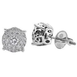 Round Diamond Stud Earrings 14K Rose Gold 0.76ct Pave Cluster Design -Its Hot Jewelry Shop round diamond stud earrings 14k gold 076ct pave cluster design wh