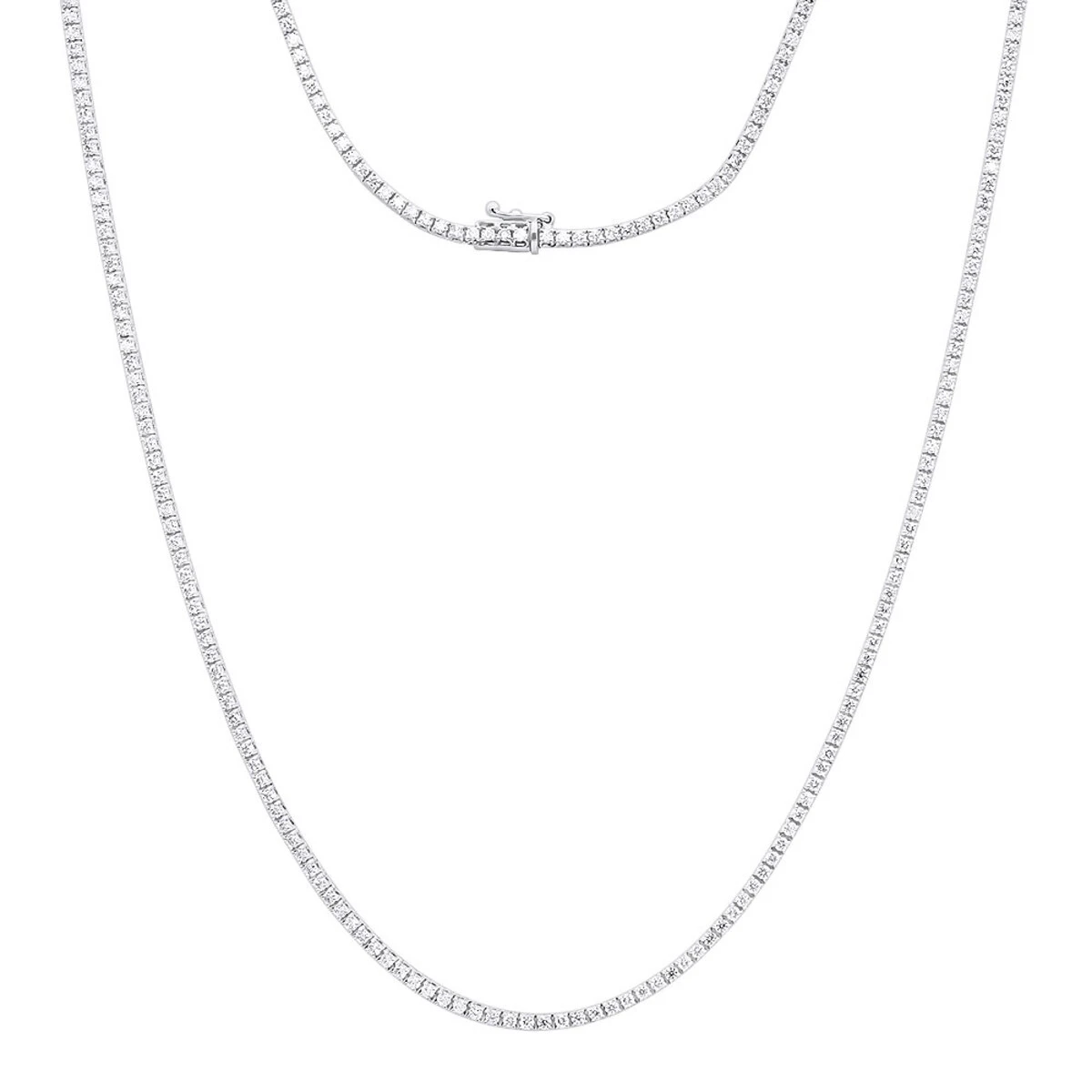 Round Diamond Tennis Necklace Men's Chain 14K White Gold 32in 14.06ct 3 Round Diamond Tennis Necklace Men's Chain 14K White Gold 32in 14.06ct