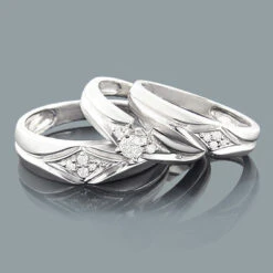 Round Diamond Trio Ring Set 0.37ct 14K White Gold