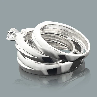 Round Diamond Trio Ring Set 0.37ct 14K White Gold 4 Round Diamond Trio Ring Set 0.37ct 14K White Gold - Image 2