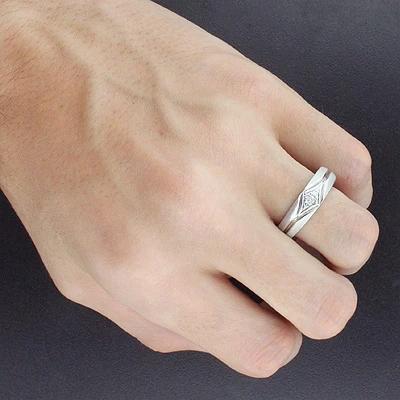 Round Diamond Trio Ring Set 0.37ct 14K White Gold 6 Round Diamond Trio Ring Set 0.37ct 14K White Gold - Image 4