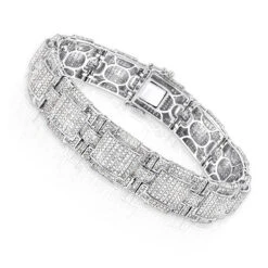 Round Pave Diamond Bracelet For Men 6.28ct 10K White Gold