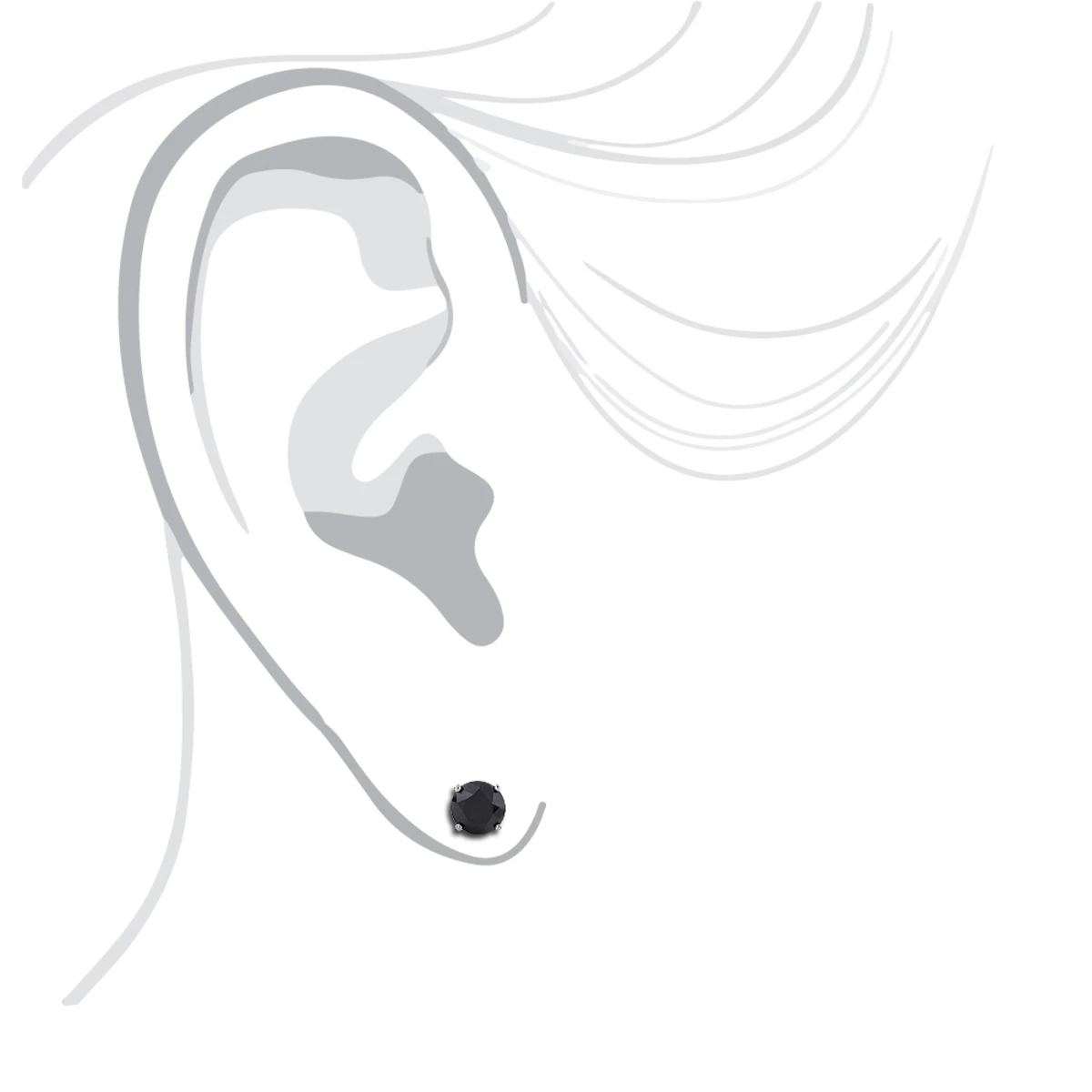 Single 14K White Gold Men's Solitaire Black Diamond Stud Earring 1ct 5 Single 14K White Gold Men's Solitaire Black Diamond Stud Earring 1ct - Image 3