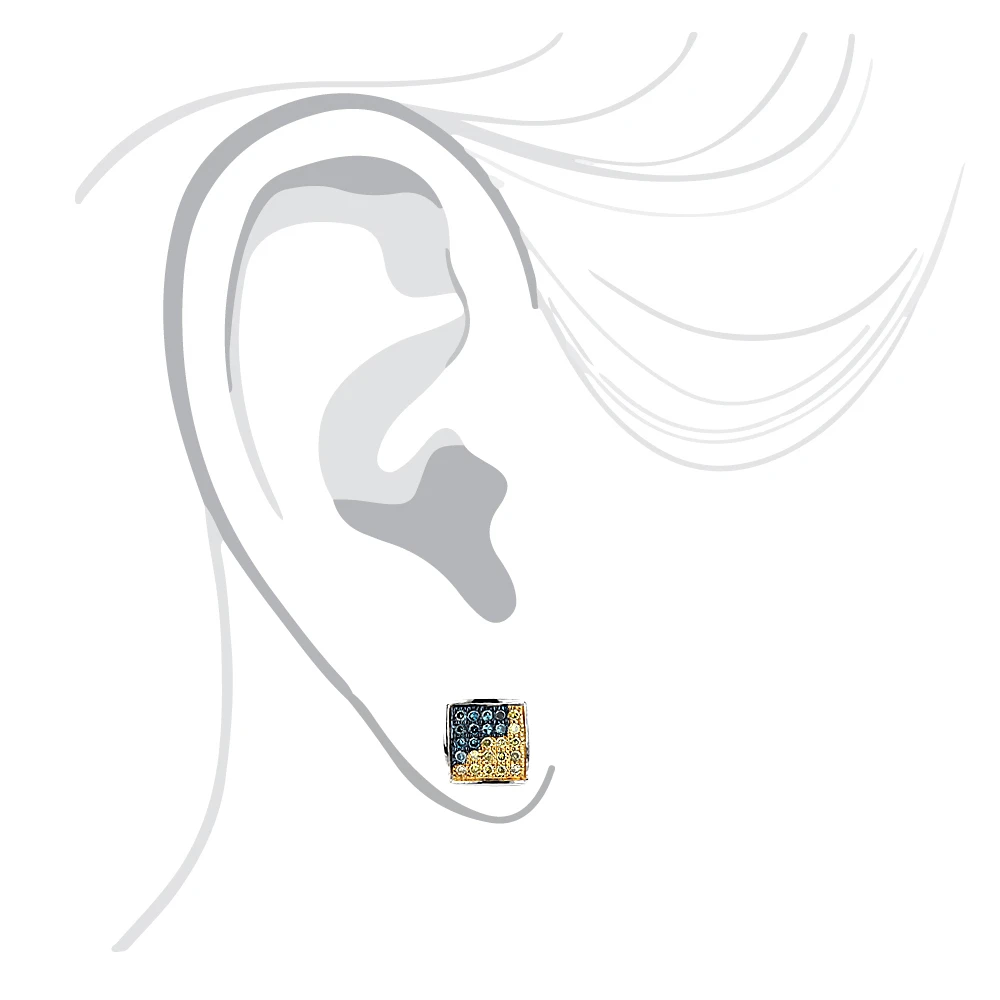 Single Mens Diamond Earring 14K White Gold Blue Yellow Diamond Stud Earring 0.1ct 7 Single Mens Diamond Earring 14K White Gold Blue Yellow Diamond Stud Earring 0.1ct - Image 5