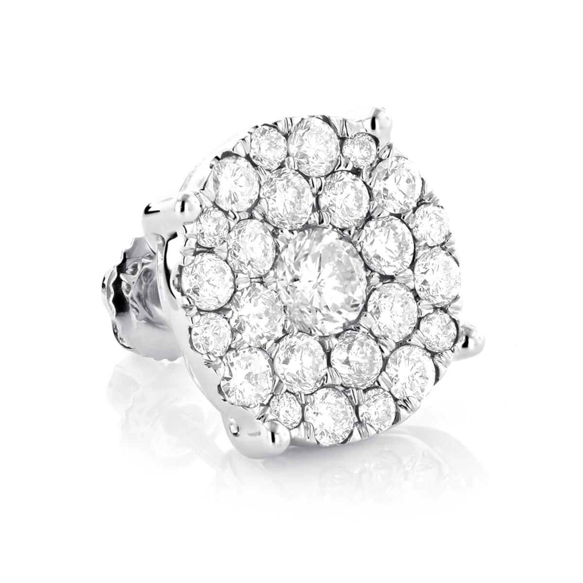 Single Oversized Cluster Men's 18K Rose Gold Round Diamond Stud Earring 2ct 3 Single Oversized Cluster Men's 18K Rose Gold Round Diamond Stud Earring 2ct