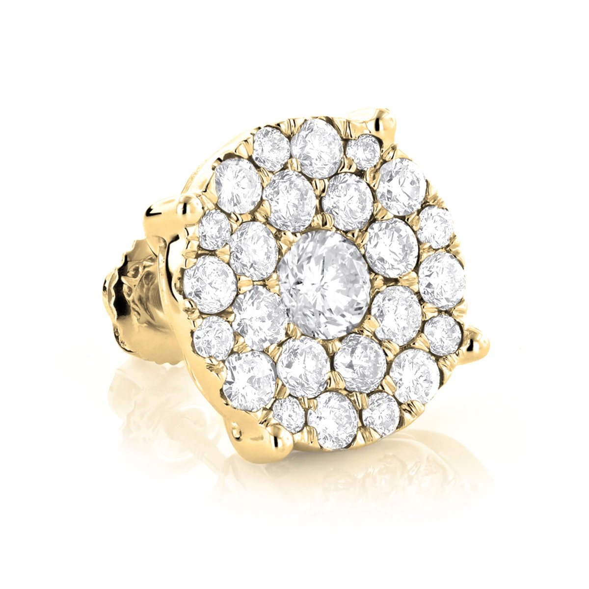 Single Oversized Cluster Men's 18K Rose Gold Round Diamond Stud Earring 2ct 6 Single Oversized Cluster Men's 18K Rose Gold Round Diamond Stud Earring 2ct - Image 4