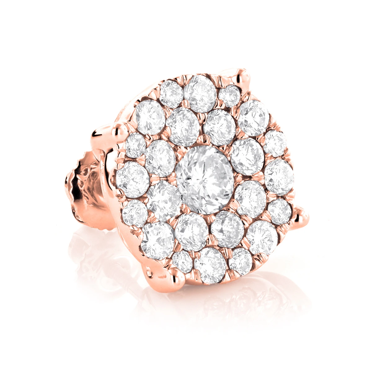 Single Oversized Cluster Men's 18K Rose Gold Round Diamond Stud Earring 2ct 7 Single Oversized Cluster Men's 18K Rose Gold Round Diamond Stud Earring 2ct - Image 5