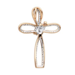 Small 14K Yellow Gold Diamond Cross Pendant For Women Fancy Bow Design 0.36ct -Its Hot Jewelry Shop small 14k gold diamond cross pendant for women fancy bow design 036ct ro 1