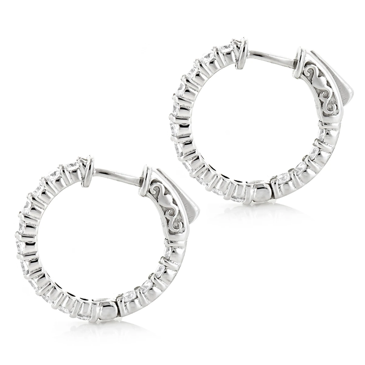 Small 14K White Gold Inside Out Diamond Hoop Earrings 1.79ct 6 Small 14K White Gold Inside Out Diamond Hoop Earrings 1.79ct - Image 4