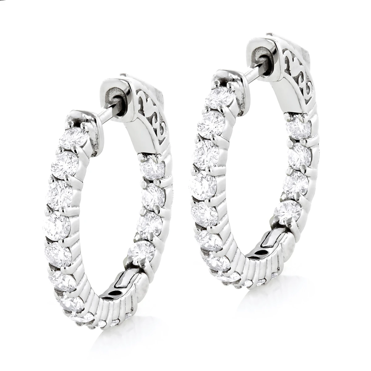 Small 14K White Gold Inside Out Diamond Hoop Earrings 1.79ct 3 Small 14K White Gold Inside Out Diamond Hoop Earrings 1.79ct