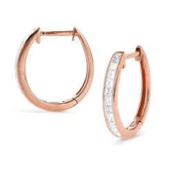 Small 14K Yellow Gold Princess Cut Diamond Hoop Earrings 0.6ct Luxurman Huggies -Its Hot Jewelry Shop small 14k gold princess cut diamond hoop earrings 06ct luxurman huggies ro