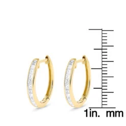 Small 14K Yellow Gold Princess Cut Diamond Hoop Earrings 0.6ct Luxurman Huggies -Its Hot Jewelry Shop small 14k gold princess cut diamond hoop earrings 06ct luxurman huggies ruler