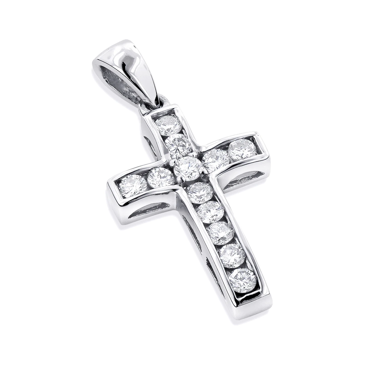 Small 14K Rose Gold Round Diamond Cross Pendant 0.55ct 3 Small 14K Rose Gold Round Diamond Cross Pendant 0.55ct