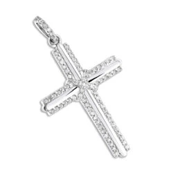 Small Diamond Crosses 14K White Gold Designer Cross Pendant 0.30ct