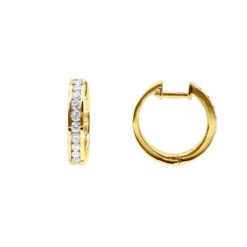 Small Diamond Hoop Earrings For Men And Women 1/2ct Huggies 14K Yellow Gold 15mm