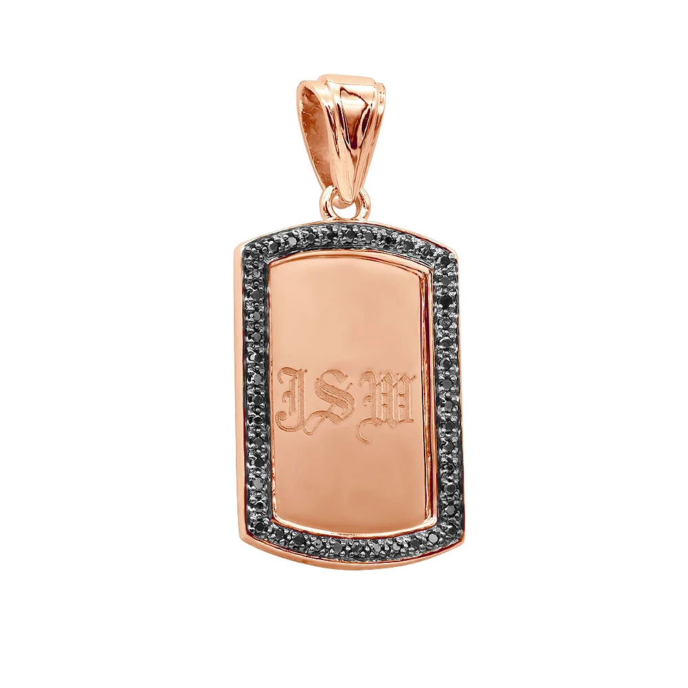 Small Engravable Dog Tag Pendant 14K White Gold W Black Diamonds 0.25ct 5 Small Engravable Dog Tag Pendant 14K White Gold W Black Diamonds 0.25ct - Image 3