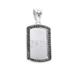 Small Engravable Dog Tag Pendant 14K White Gold W Black Diamonds 0.25ct