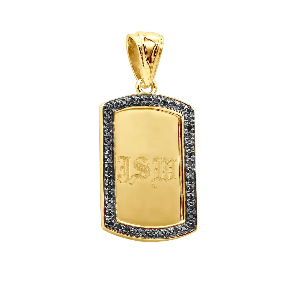Small Engravable Dog Tag Pendant 14K White Gold W Black Diamonds 0.25ct 4 Small Engravable Dog Tag Pendant 14K White Gold W Black Diamonds 0.25ct - Image 2