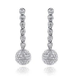 Small 14K White Gold En Globes Diamond Dangle Earrings 2.50ct