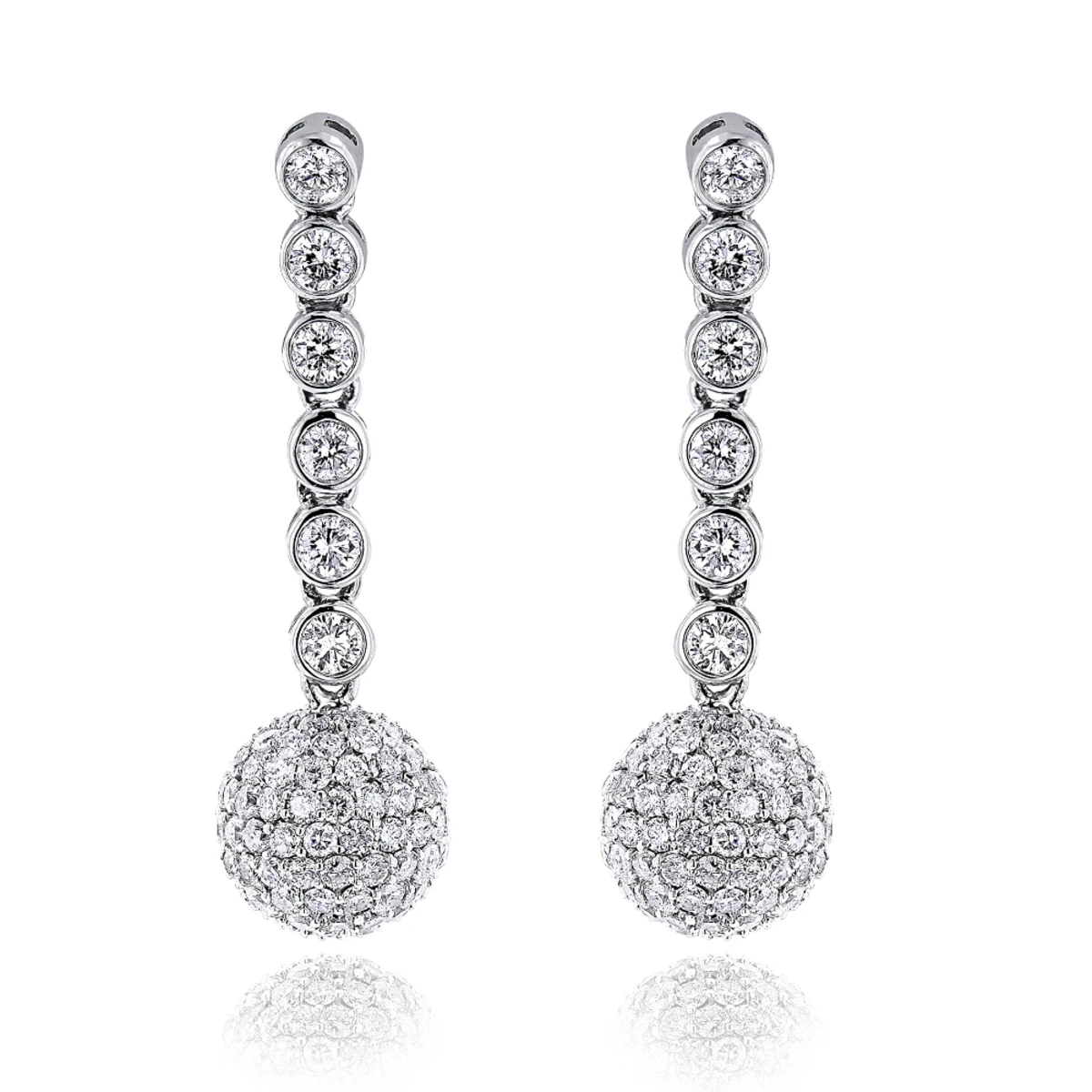 Small 14K White Gold En Globes Diamond Dangle Earrings 2.50ct 3 Small 14K White Gold En Globes Diamond Dangle Earrings 2.50ct