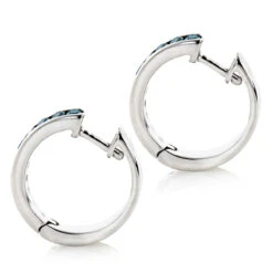 Small Hoop Blue Diamond Earrings 0.55ct 14K White Gold Huggies -Its Hot Jewelry Shop small hoop blue diamond earrings 055ct 14k gold huggies backwh