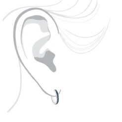 Small Hoop Blue Diamond Earrings 0.55ct 14K White Gold Huggies -Its Hot Jewelry Shop small hoop blue diamond earrings 055ct 14k gold huggies bodwh