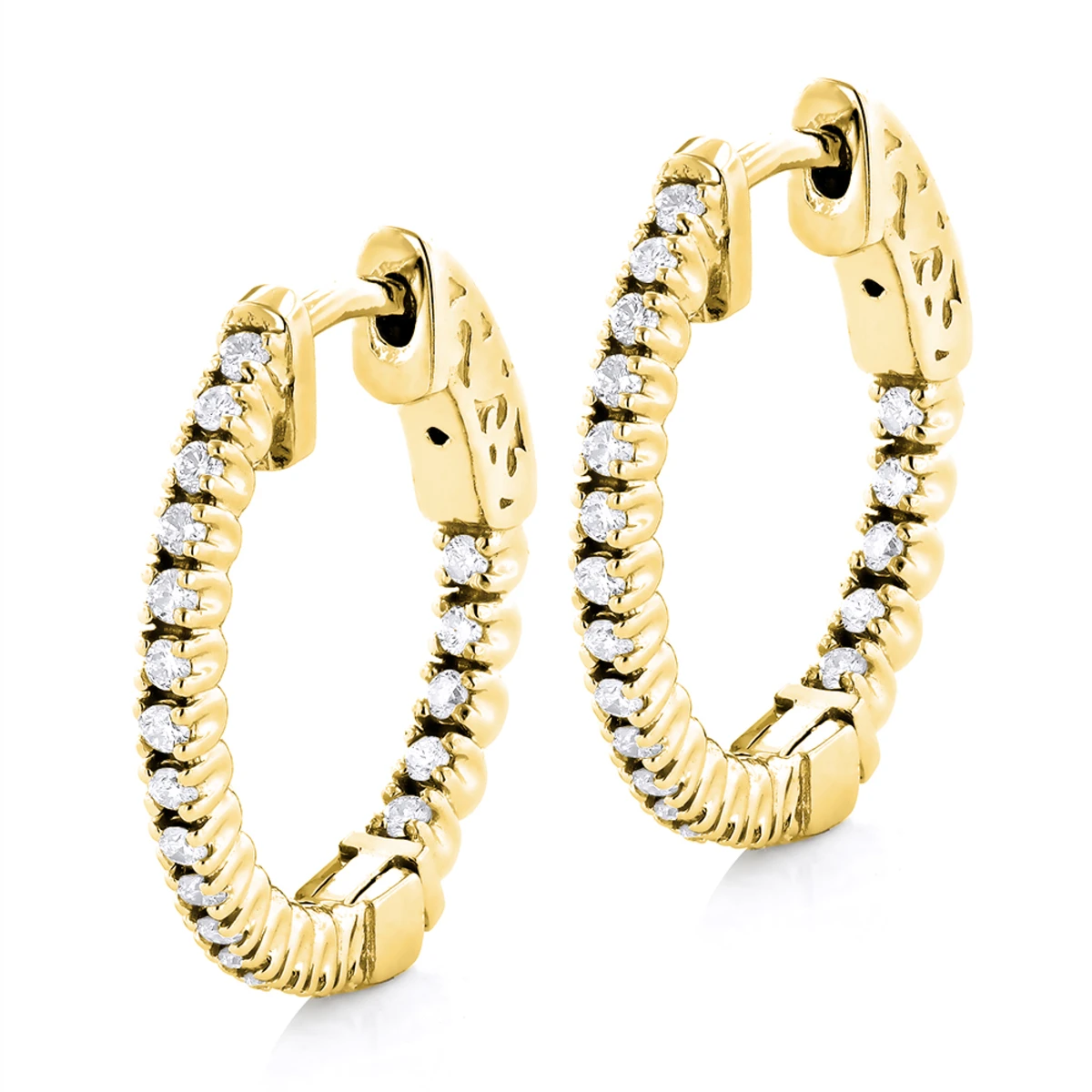 3/4in Small Hoops 14K White Gold Diamond Hoop Earrings Inside Out 1/2ct 4 3/4in Small Hoops 14K White Gold Diamond Hoop Earrings Inside Out 1/2ct - Image 2