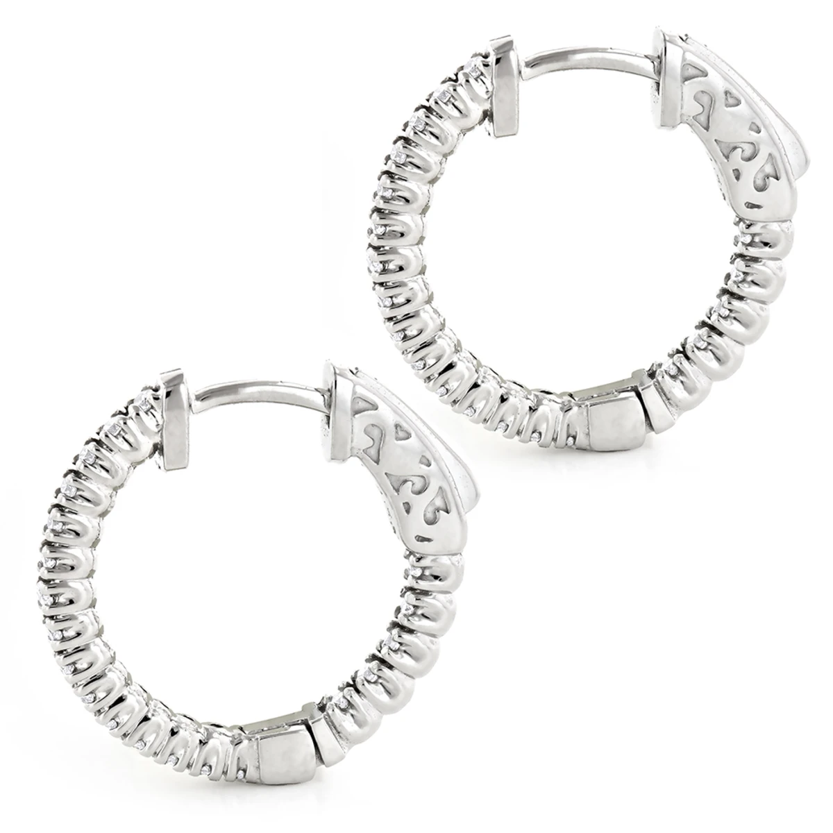 3/4in Small Hoops 14K White Gold Diamond Hoop Earrings Inside Out 1/2ct 6 3/4in Small Hoops 14K White Gold Diamond Hoop Earrings Inside Out 1/2ct - Image 4
