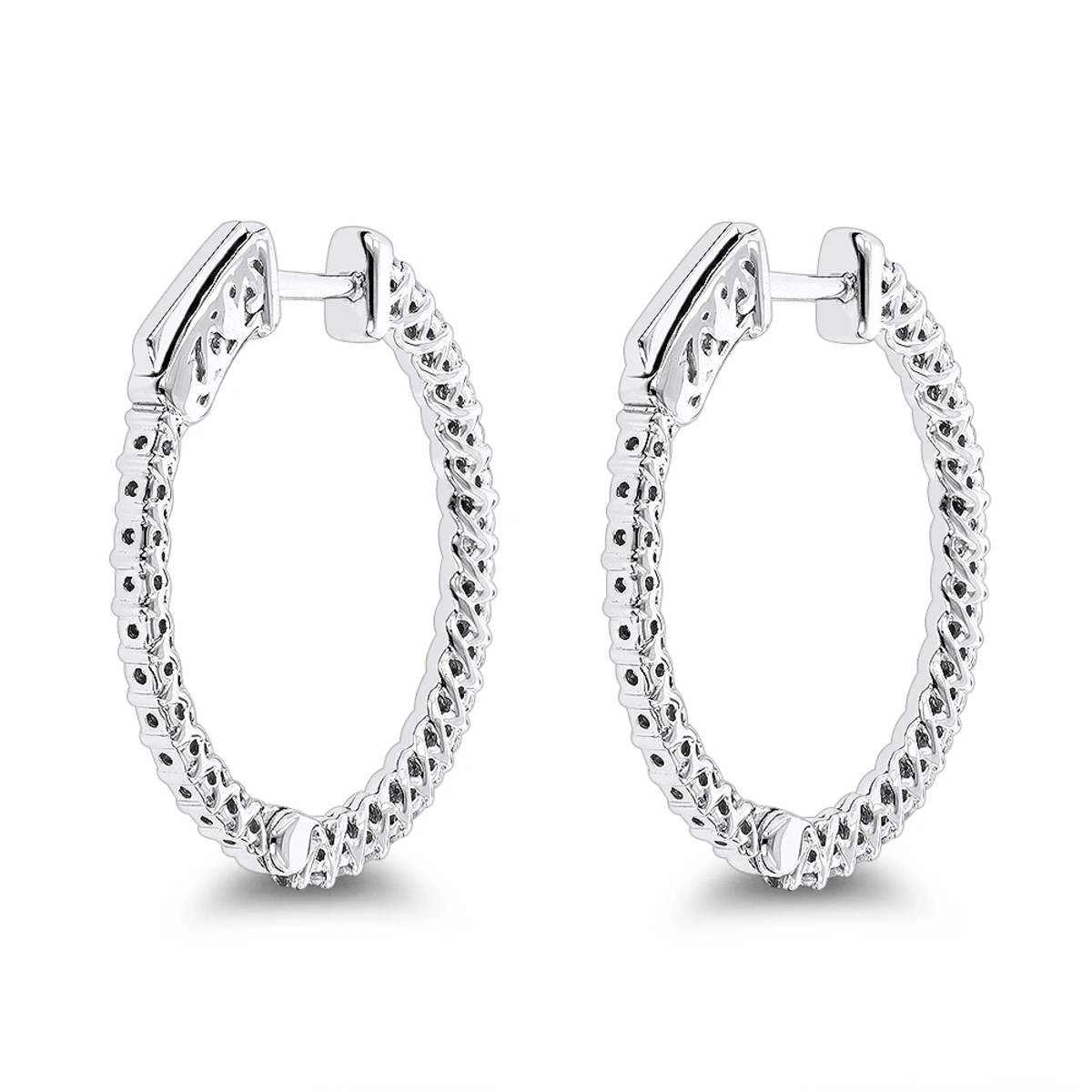 Small Hoops 14K White Gold Diamond Hoop Earrings Inside Out 0.74ct 6 Small Hoops 14K White Gold Diamond Hoop Earrings Inside Out 0.74ct - Image 4