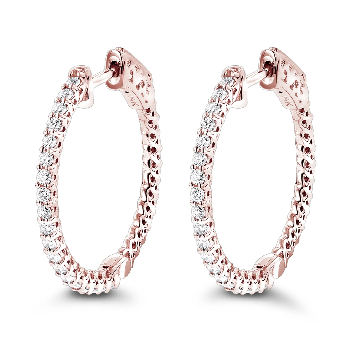 Small Hoops 14K White Gold Diamond Hoop Earrings Inside Out 0.74ct 5 Small Hoops 14K White Gold Diamond Hoop Earrings Inside Out 0.74ct - Image 3