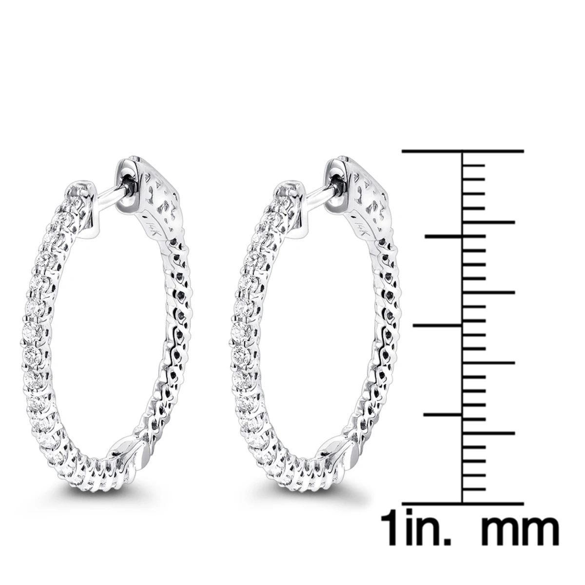 Small Hoops 14K White Gold Diamond Hoop Earrings Inside Out 0.74ct 8 Small Hoops 14K White Gold Diamond Hoop Earrings Inside Out 0.74ct - Image 6